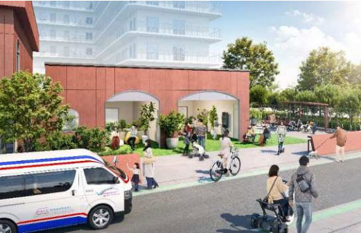 An image rendering of a mobility hub demonstration experiment conducted in Kawasaki City.