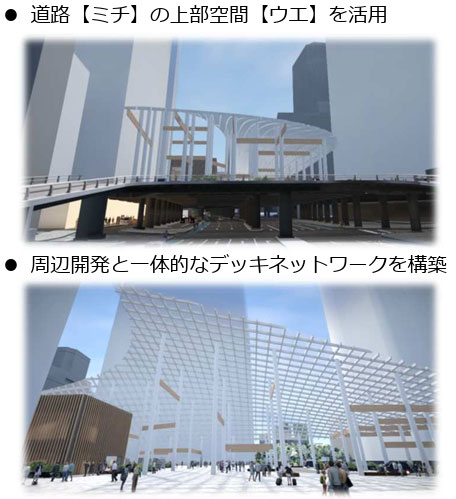 Design sketch for the deck at the west exit of Shinagawa Station